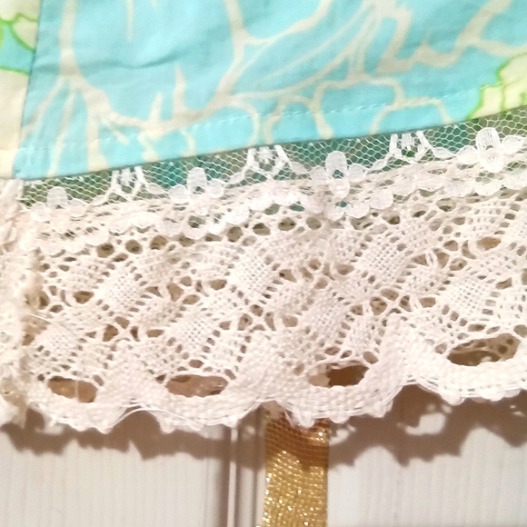 VAMP🌻Boho Green Floral Print A-Line Flared Skirt with Crochet Lace Sz: L - Picture 7 of 10